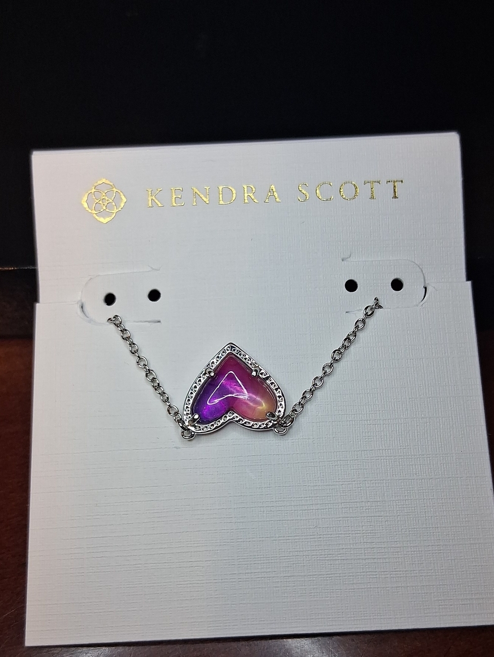 Kendra Scott Ari Heart Silver Watercolor Necklace New - Picture 2 of 4